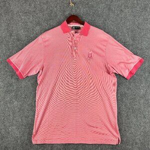St Andrews Links Golf Polo Shirt Mens Large Pink Stripe Short Sleeve Logo